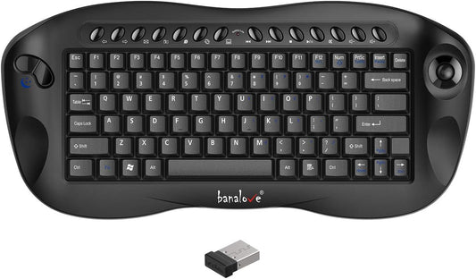 Banalove 2.4GHz Wireless Mini Portable Keyboard with Built-in Trackball Mouse Combo, HTPC/Smart TV Multimedia Keyboard (Black)