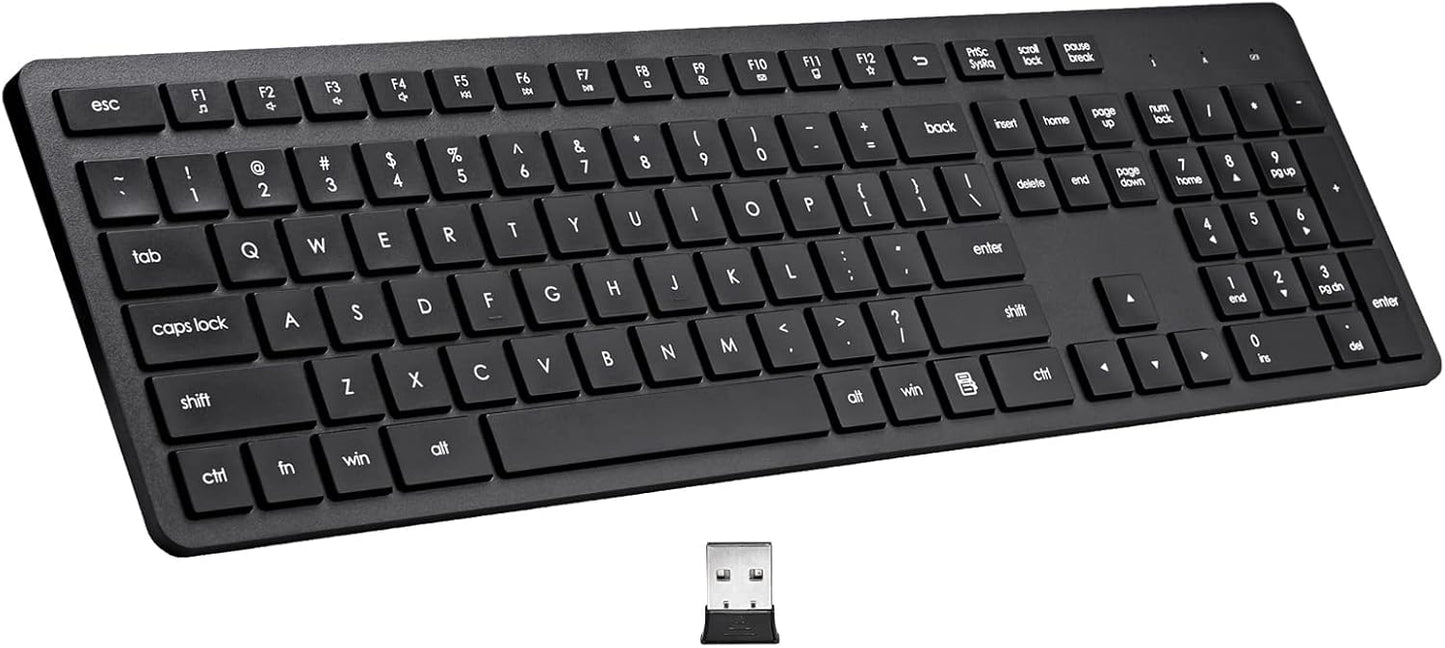 Keyboard, 2.4G USB External Silent Cordless Keyboard for Windows Chrome Laptop Computer PC Desktop Notebook Chromebook, 106 Keys Full Size with Number Pad (Black)