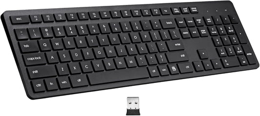 Keyboard, 2.4G USB External Silent Cordless Keyboard for Windows Chrome Laptop Computer PC Desktop Notebook Chromebook, 106 Keys Full Size with Number Pad (Black)