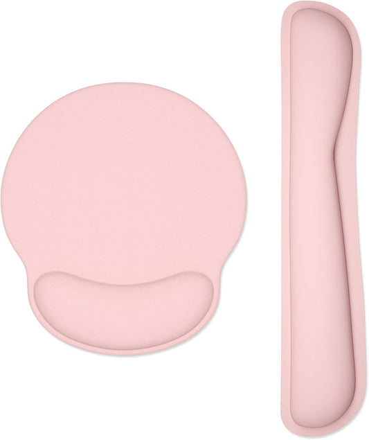 Keyboard Wrist Rest and Mouse Pad with Wrist Support, Cute Memory Foam Cushion for Keyboard and Mouse Set, Ergonomic Desktop Pad Rests with Non Slip Base for Easy Typing & Pain Relief, Pink